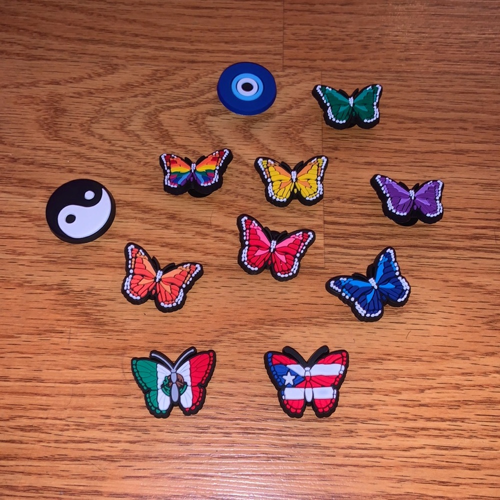 Bundle of butterfly, evil eye and yin Yang croc Jibbitz